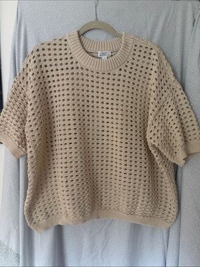 Madewell Beige Open-Knit Short Sleeve Sweater
